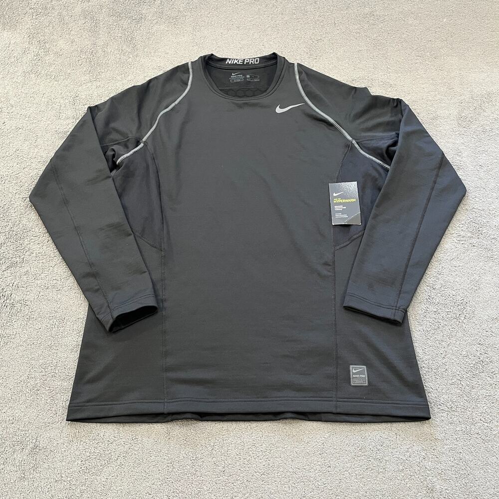Nike Pro Black Hyperwarm Fitted Long Sleeve Shirt Activewear Men's Size XL